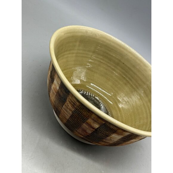 Vintage 1975 Ceramic Bowl With Textured Brown Beige Pattern signed artist READ - Picture 6 of 10